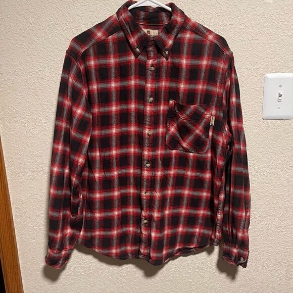 WOOLRICH-Men's Red & Black Plaid Flannel Cotton Button-Front Shirt, Size Medium - Picture 2 of 11